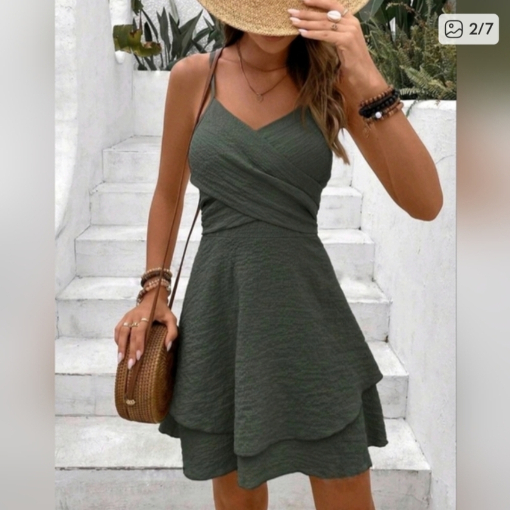 Women's Olive Green/Gray Wrap Dress
